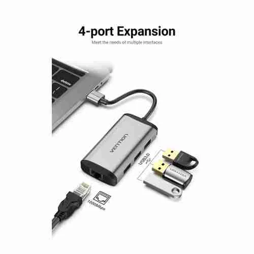 Vention USB 3.0 to USB3.0 (3 PORTS) + Gigabit Ethernet Aluminum Alloy Docking Station