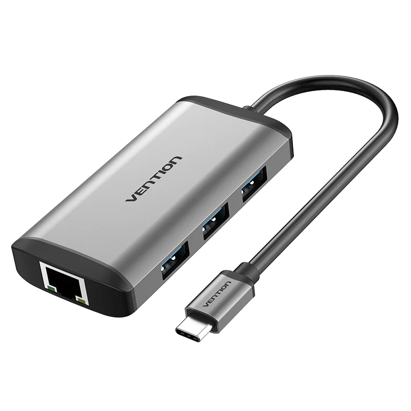 Vention USB-C MULTI-FUNCTIONAL 6 in 1 DOCKING STATION - Type C to HDMI/USB3.0 (3 PORTS)/RJ45/PD(87W) Converter 0.15M Gray