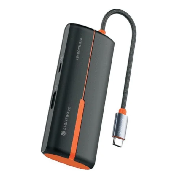 Light Wave USB-C MULTI-FUNCTIONAL 5-in-1 Docking Station- TYPE C TO HDMI 4K@30Hz, 3x USB 3.0 /High-Speed Data and Charging / Black / 0.17M Cable /PD 100W.