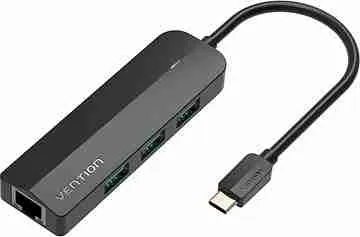 Vention Type-C to 4-Port USB 3.0 Hub with Power Supply Black 0.5M ABS Type