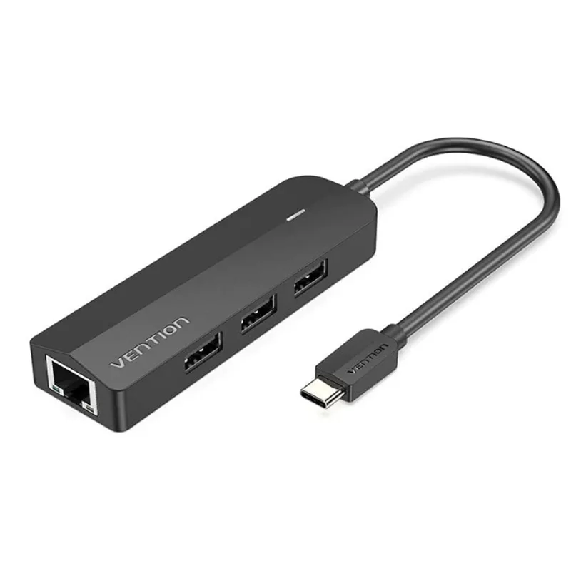 Vention USB-C to USB 3.0*3, RJ45, Micro-B HUB 0.15M Black ABS Type