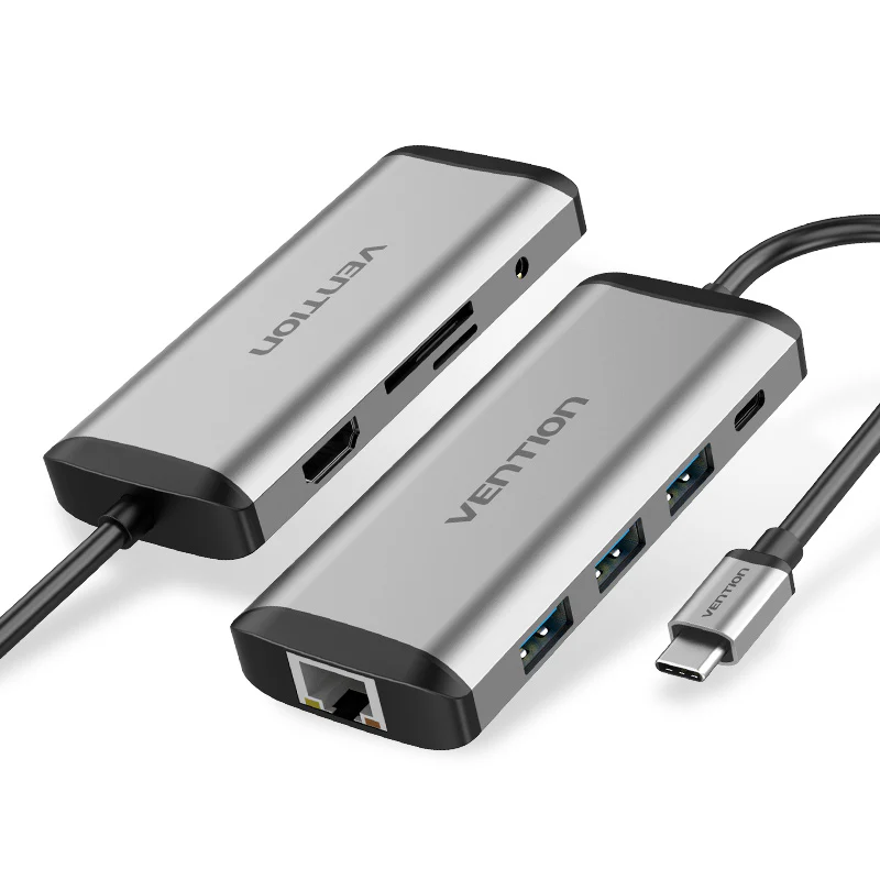 Vention USB-C MULTI-FUNCTIONAL 9 in 1 DOCKING STATION  - Type to HDMI/USB3.0*3/TF/SD/RJ45/3.5mm Audio/PD (87W) Docking Station