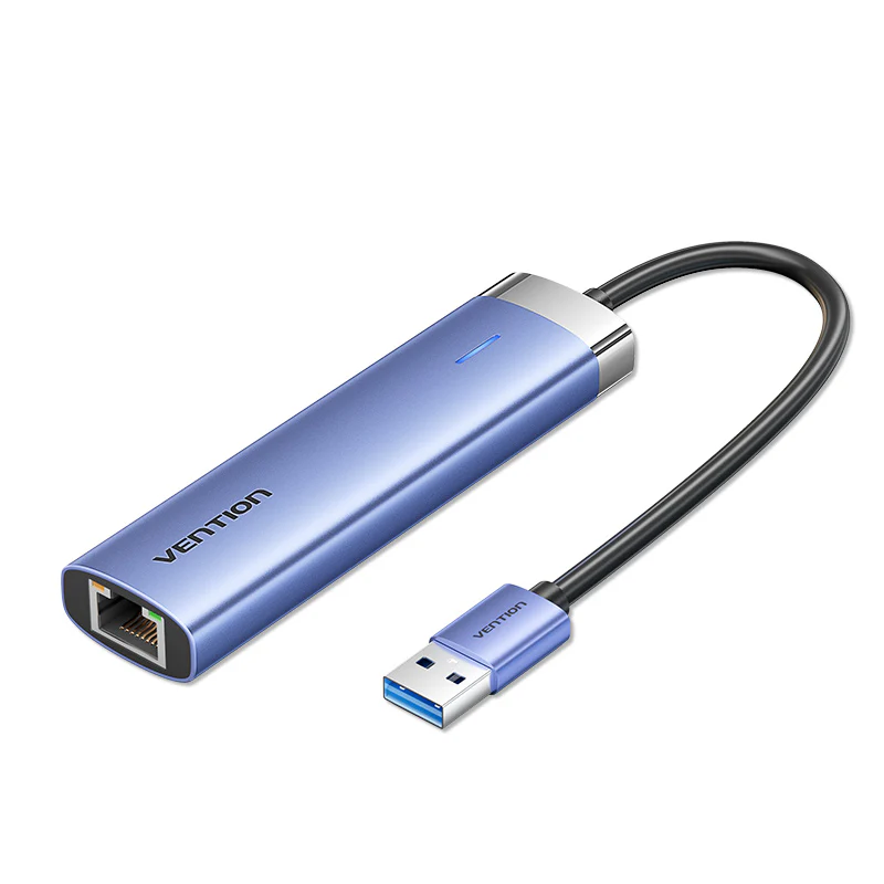 Vention 5-in-1 USB 3.0 to USB 3.0 x 3/RJ45/USB-C Hub 0.15M Blue Aluminum Alloy Type