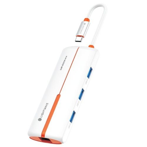 Light Wave USB-C MULTI-FUNCTIONAL 6-in-1 Docking Station -Type C to 1 HDMI 4K@30Hz, 3x USB 3.0 /1 RJ45/ High-Speed Data and Charging/PD 100W.